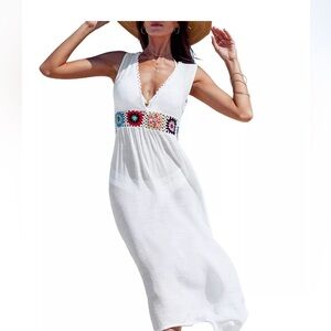 Women's Plunging V-Neck Crochet Midi Cover-Up